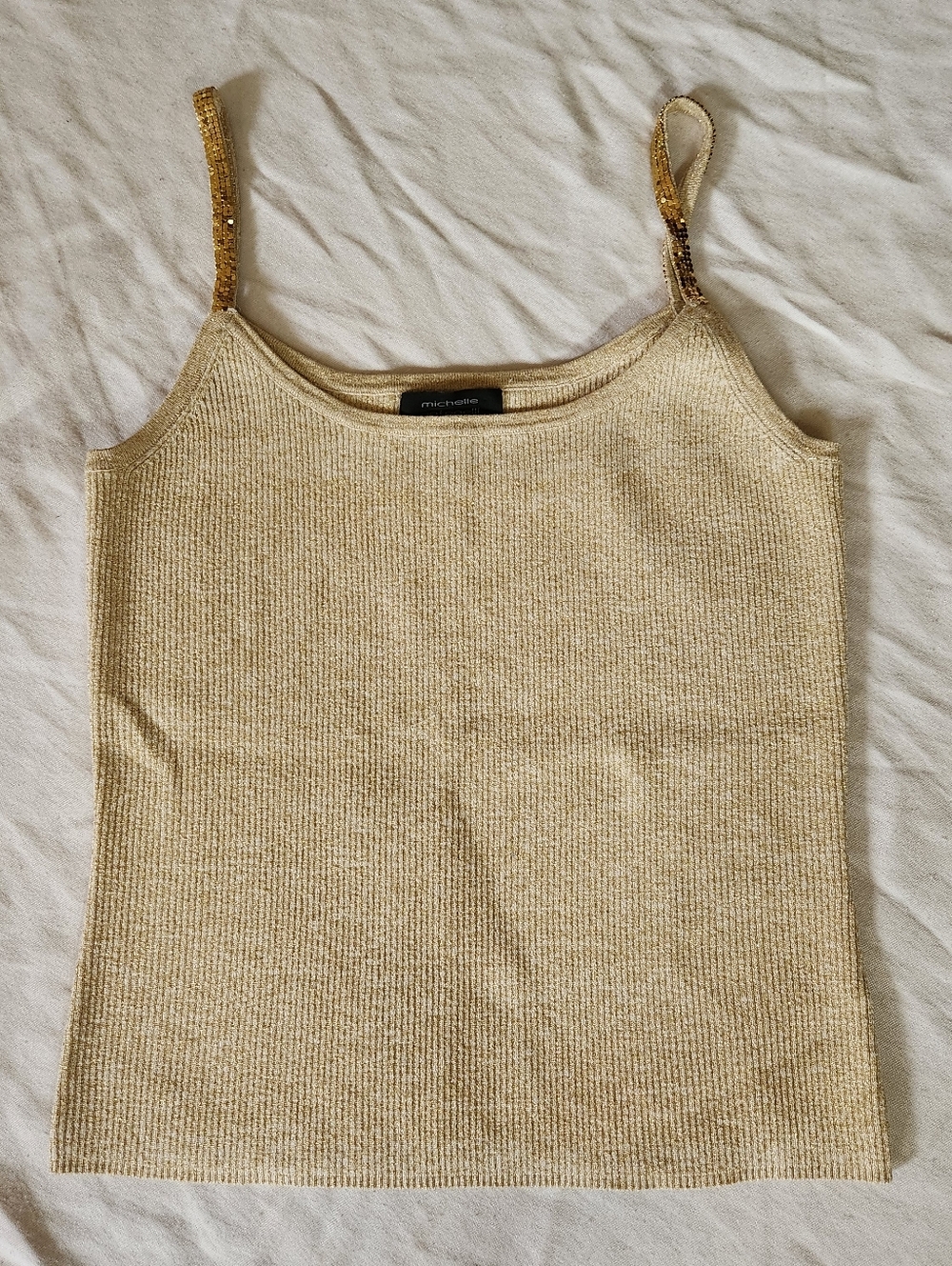 Michelle Antonelli Gold Metallic Knit Tank Silk Blend Y2K Glam L